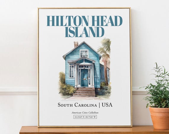 Hilton Island South Carolina Minimalist Watercolor Travel Poster