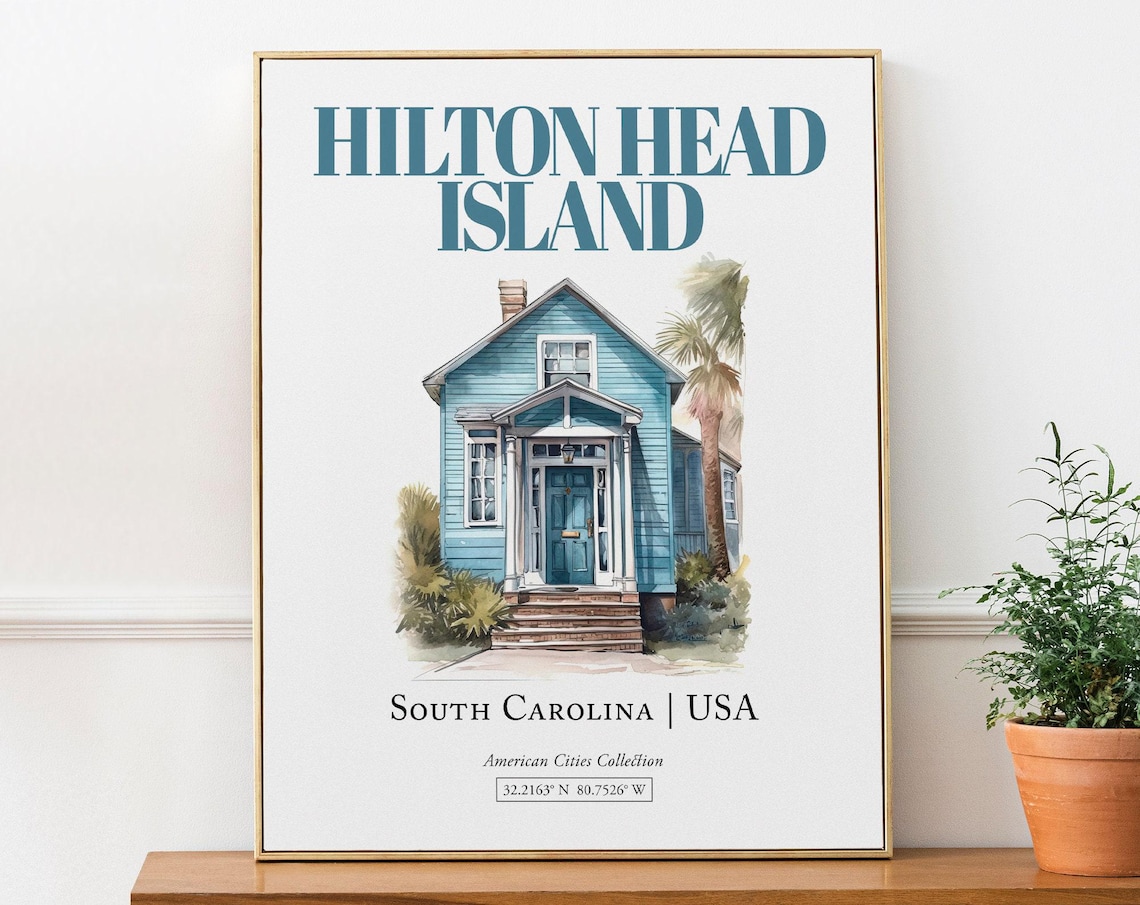 Hilton Island South Carolina Minimalist Watercolor Travel Poster