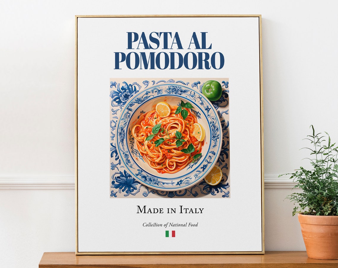 Pasta Al Pomodoro on Maiolica Tile, Kitchen Poster Print