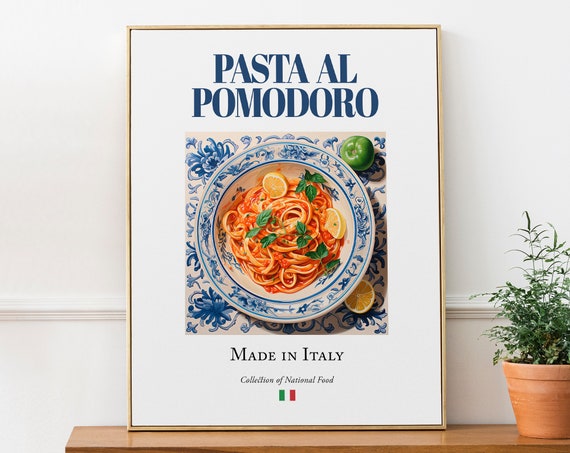 Pasta Al Pomodoro on Maiolica Tile, Kitchen Poster Print