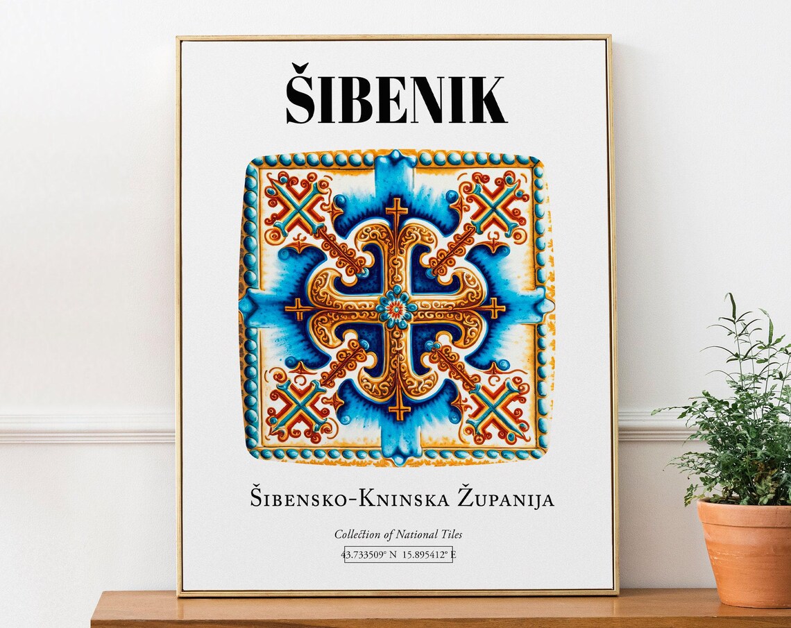 Ibenik Croatia Colorful Heraldic Cross Travel Poster