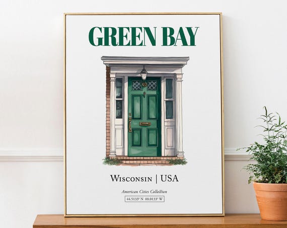Green Bay Wisconsin USA Minimalist Watercolor Art Print