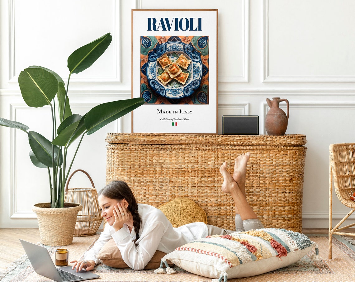 Ravioli on Maiolica Tile Plate, Italian Food Art Print - Image 3
