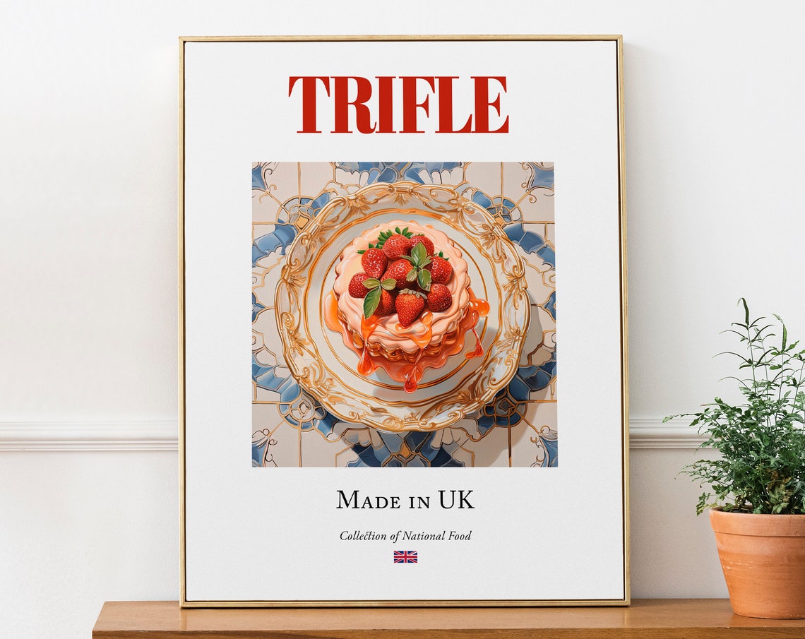 Trifle on Maiolica Tile Plate, English Food Art Print