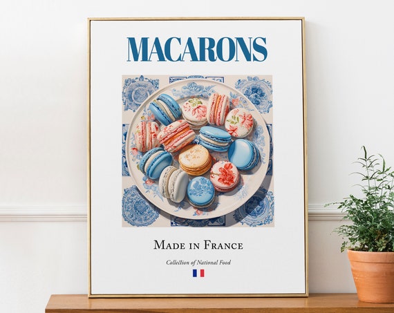 Macarons On Maiolica Tile Plate, French Food Art Print