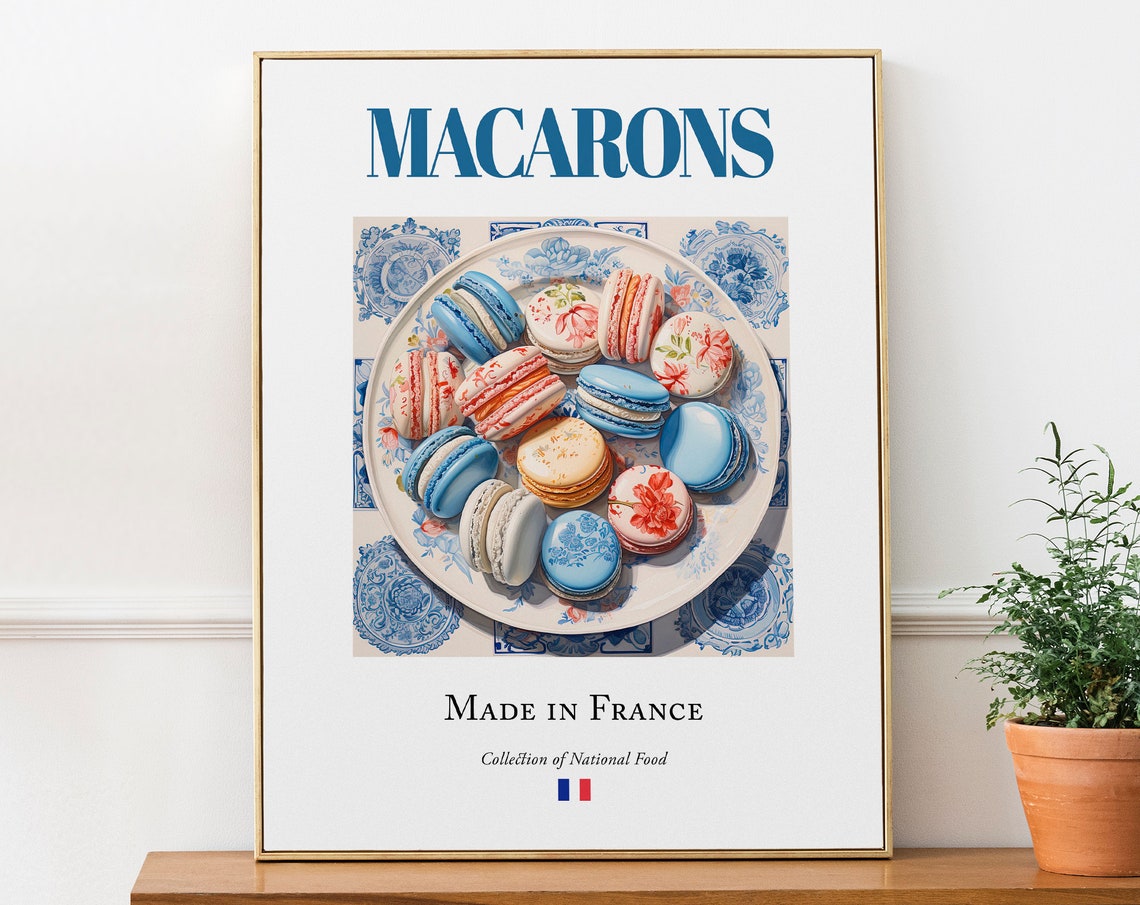 Macarons On Maiolica Tile Plate, French Food Art Print
