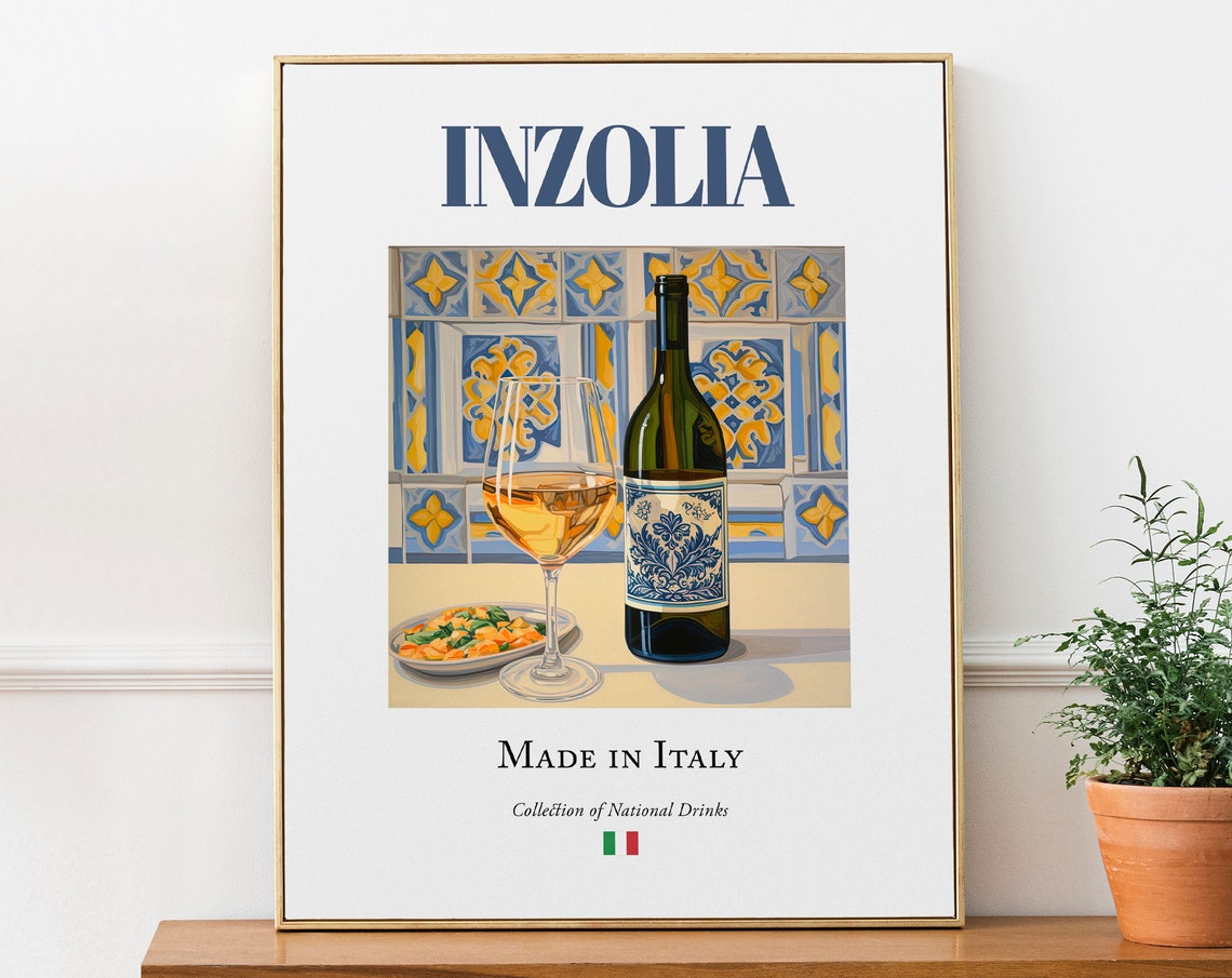 Inzolia Wine On Maiolica Tile, Italian Poster