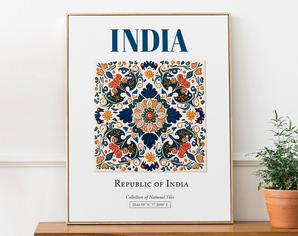 India Minimalistic Traditional Tile Wall Art Poster
