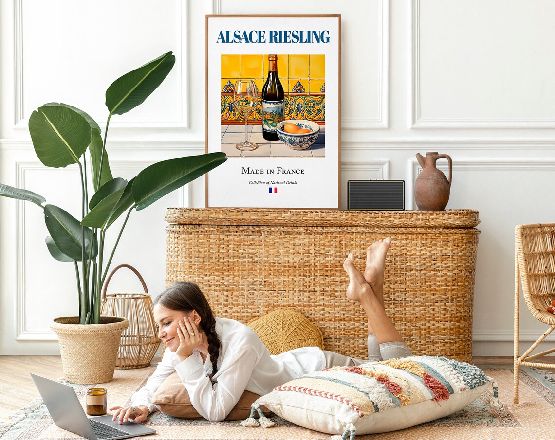 Traditional Alsace Riesling on Maiolica Tile Poster - Image 2