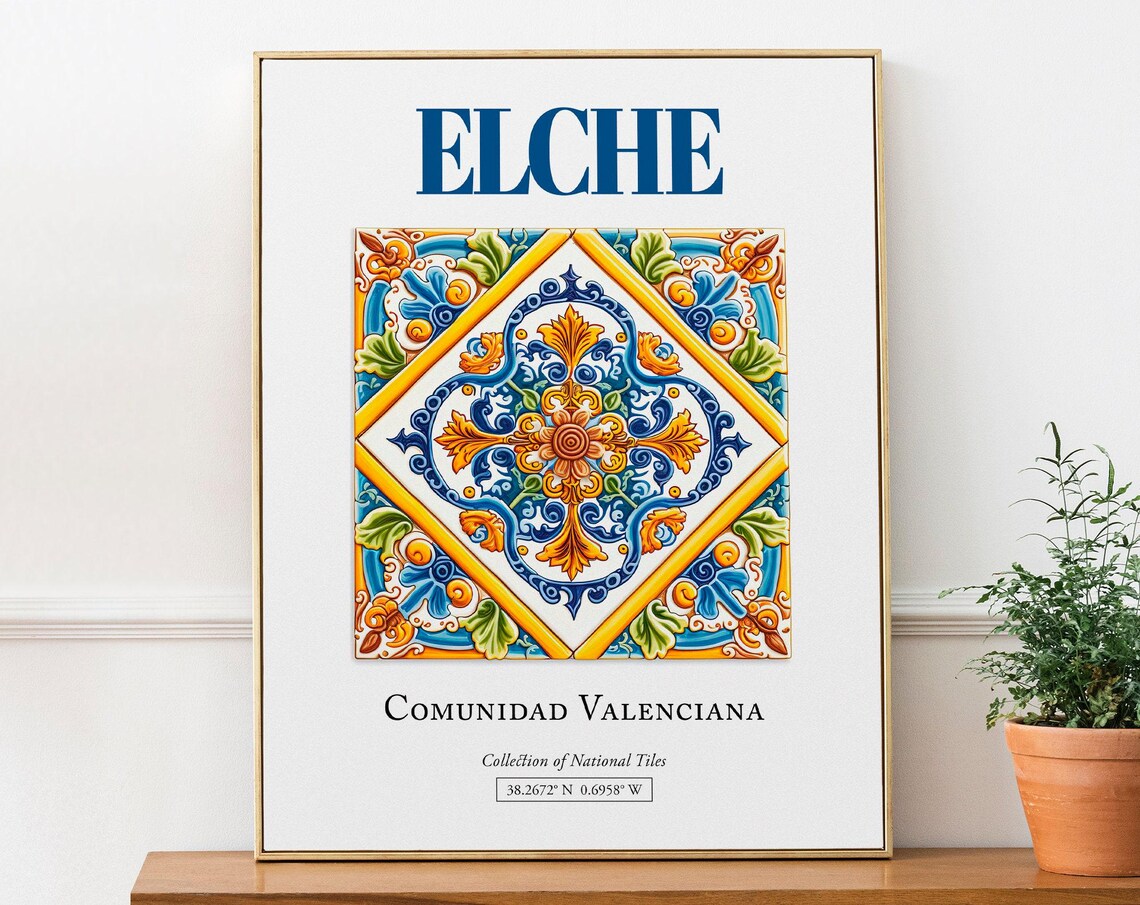 Elche Spain Traditional Tile Art Print, Living Room