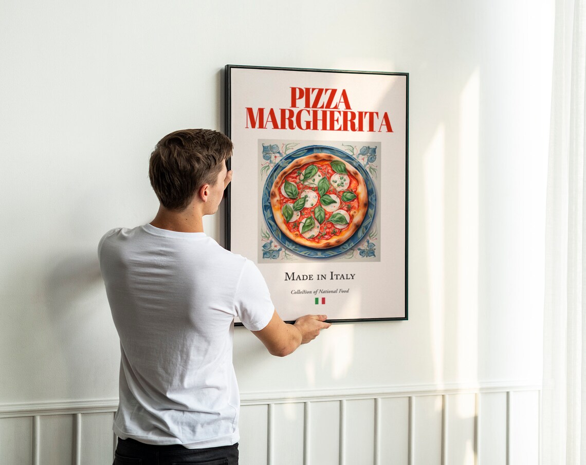 Pizza Margherita On Maiolica Tile Plate, Kitchen Wall Art Print - Image 2