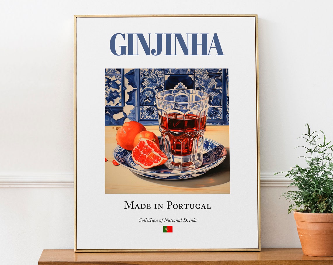 Ginjinha on Azulejo Tile, Portugal Travel Poster