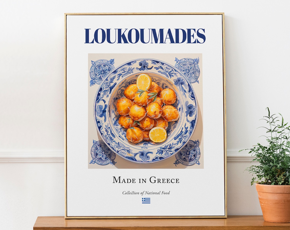 Loukoumades On Maiolica Tile Plate, Greek Food Art Print