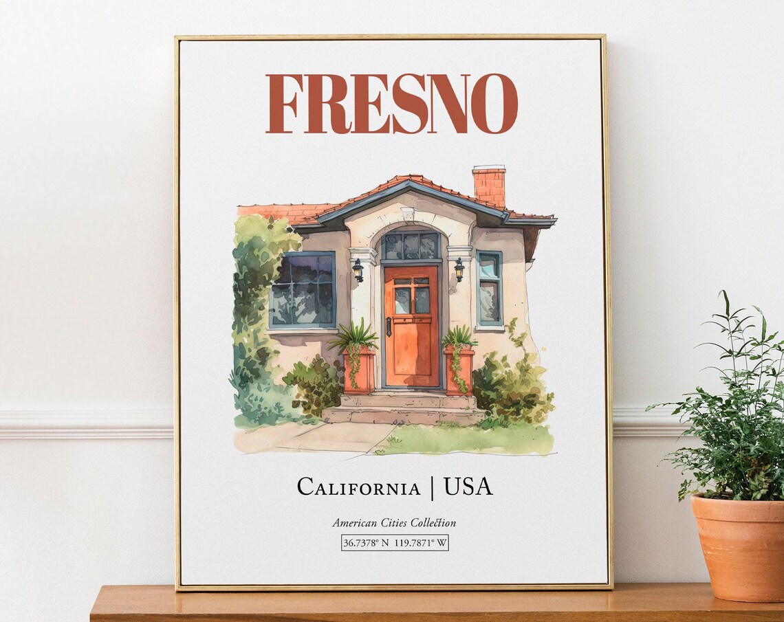 Fresno Usa Minimalist Watercolor Door Art Print