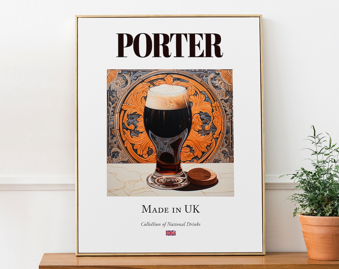 Porter On Maiolica Tile Beverage Poster, Kitchen Decor