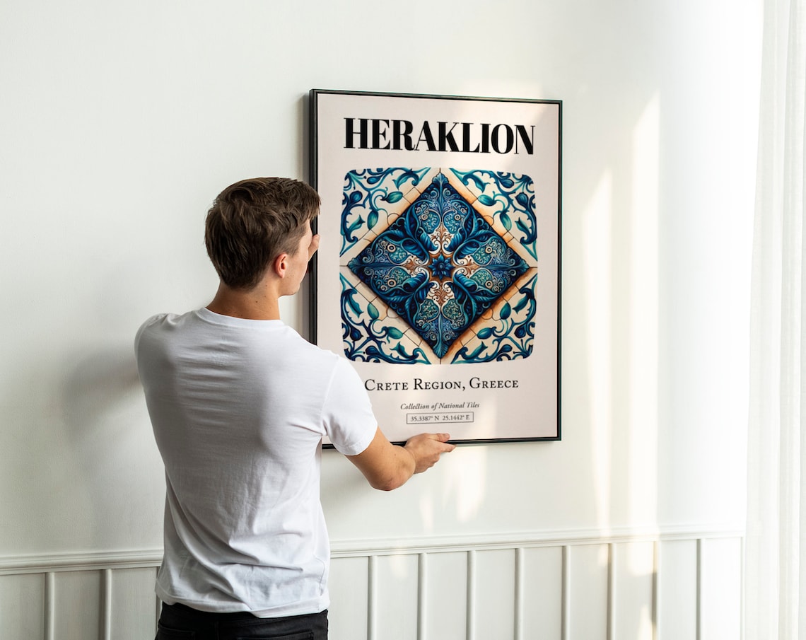 Heraklion Intricate Tile Patterns Poster, Cretan Beauty - Image 3