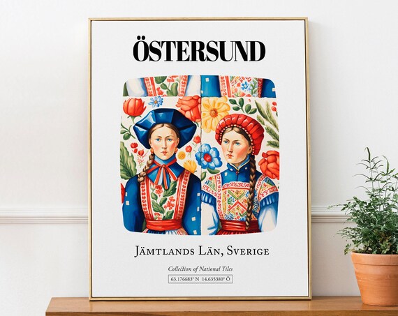 Stersund Sweden Sverige Tile With Folk Costumes Pattern Art Print