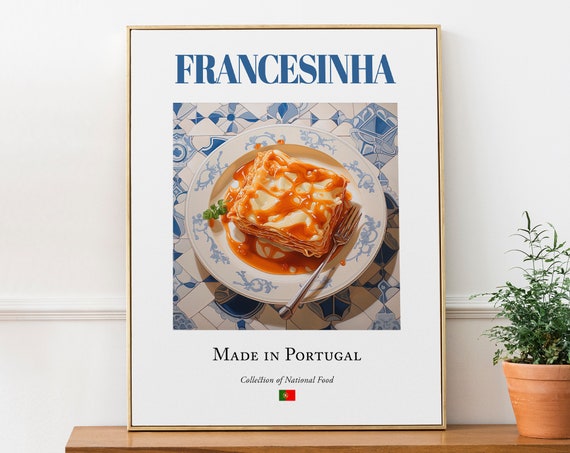 Francesinha on Azulejo Tile, Portugal Food Poster