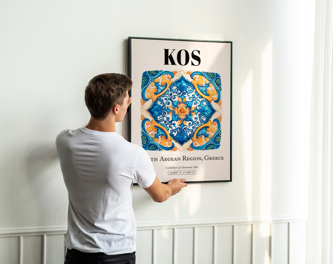 Kos Intricate Tile Art Poster, Greek Island Legacy - Image 2