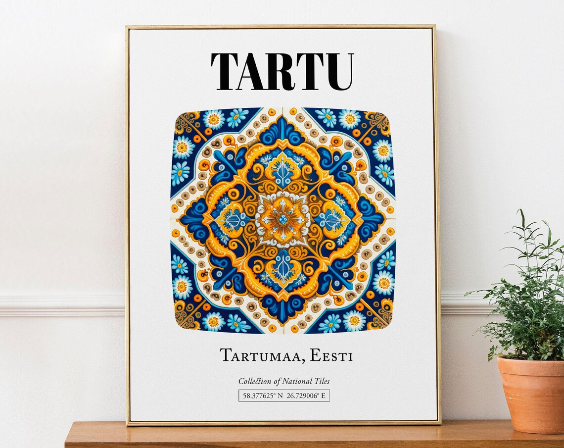 Tartu Tartumaa Traditional Tile Pattern Art Print