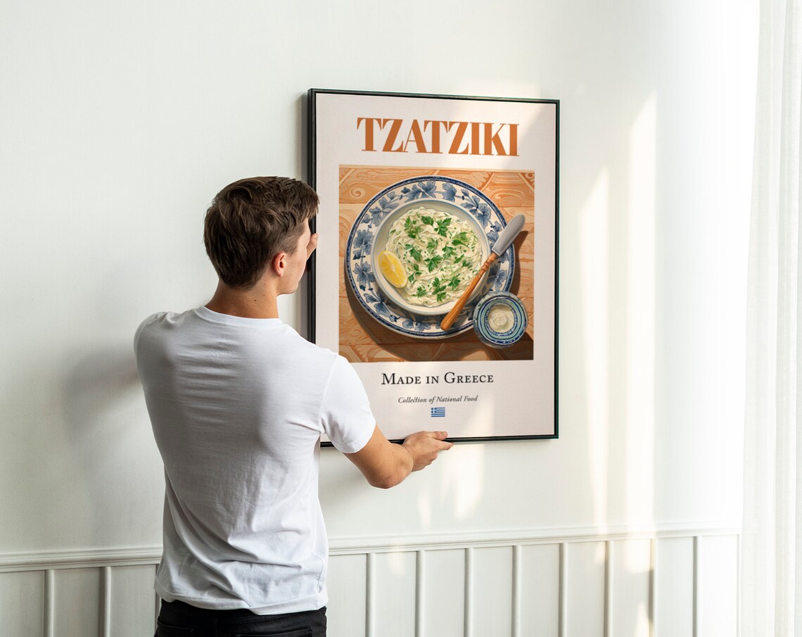 Tzatziki On Maiolica Tile Plate, Greek Food Poster - Image 3