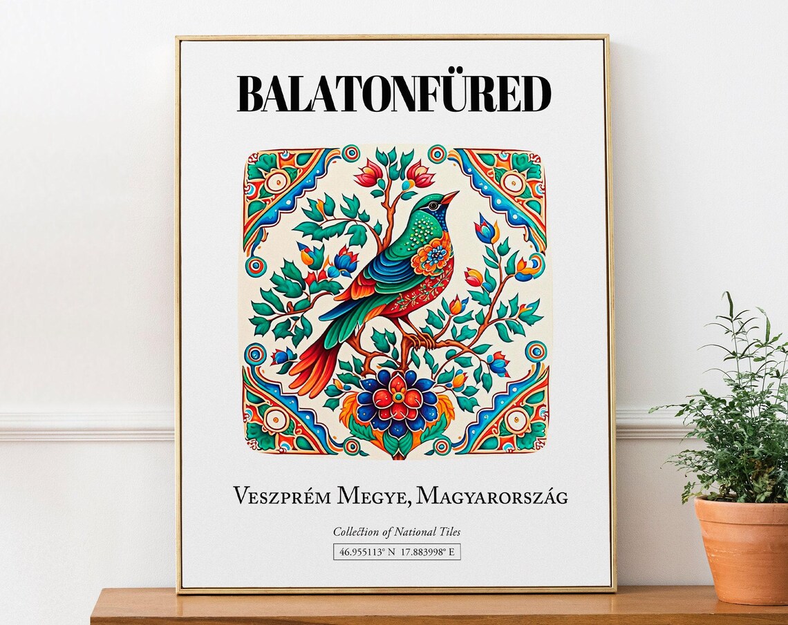 Balatonfred Hungary Flower Bird Tile Pattern Art Print