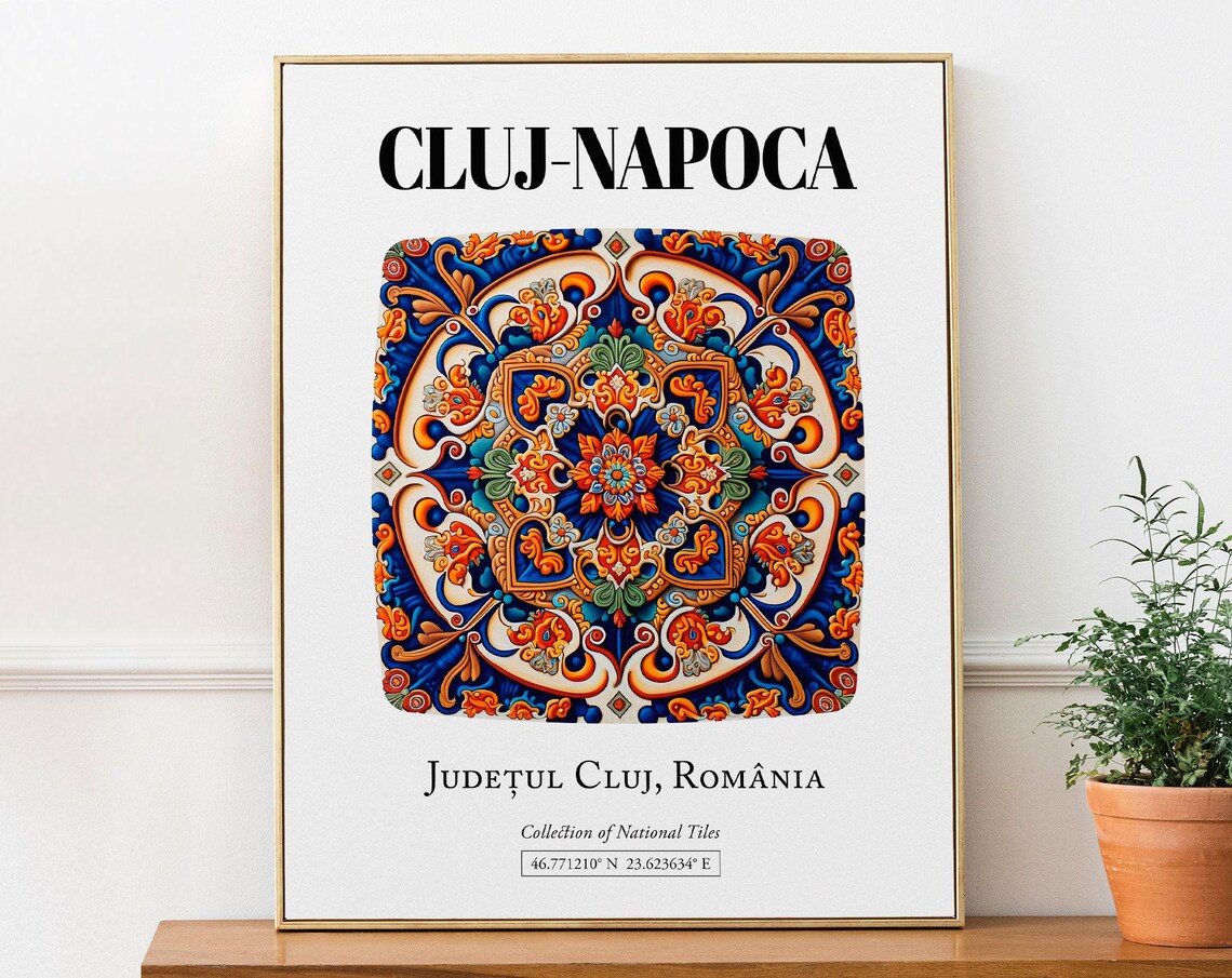 Cluj-Napoca Romania Traditional Tile Pattern Travel Poster