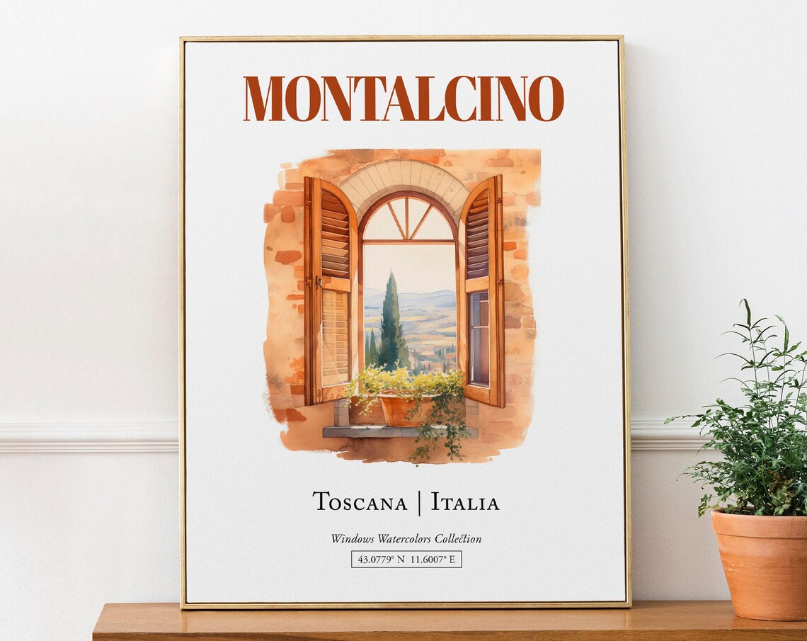 Montalcino Toscana Italia Travel Poster, Watercolor