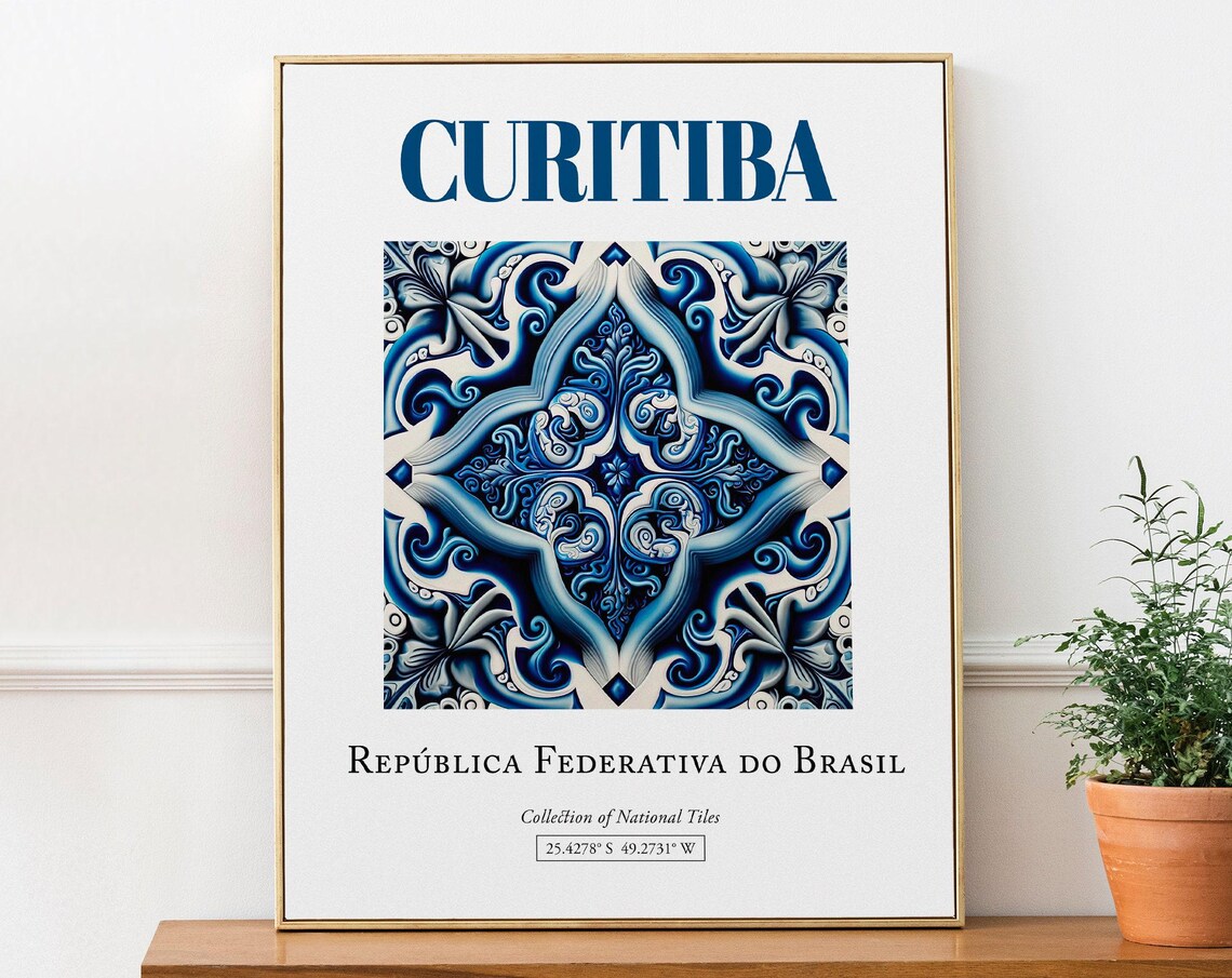 Curitiba Brasil Traditional Azulejo Tile Art Print