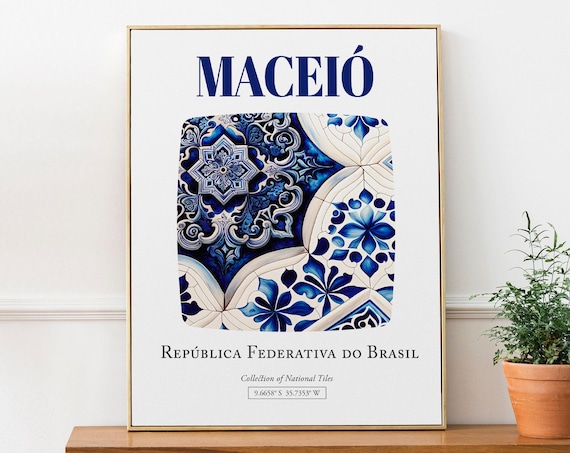 Macei Brasil Folk Traditional Azulejo Tile Art Print