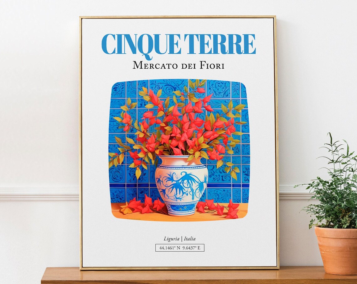 Cinque Terre Liguria Italia Mercato Dei Fiori Travel Poster