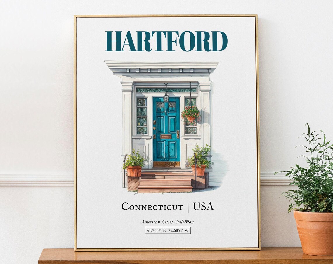 Hartford Connecticut Minimalist Watercolor Door Poster