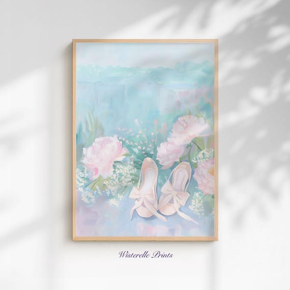 Ballet Slippers Floral Art Print Pink Nursery Decor