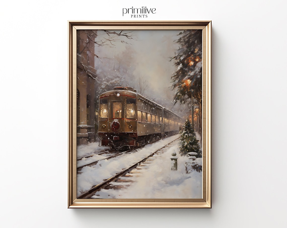 Winter Train Christmas Art Print, Seasonal Home Decor