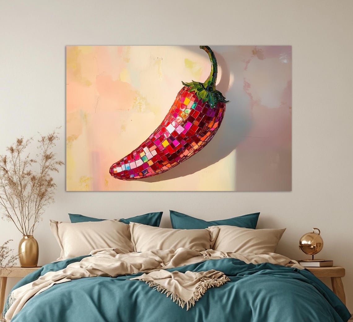 Disco Ball Mirror Tile Chili Pepper Fun Pop Art Kitchen Decor Poster