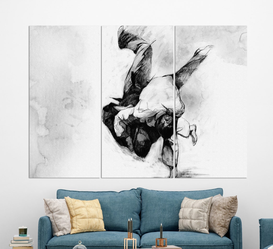 Dynamic Judo Throw Watercolor Martial Arts Fighter Action Wall Art - Image 3