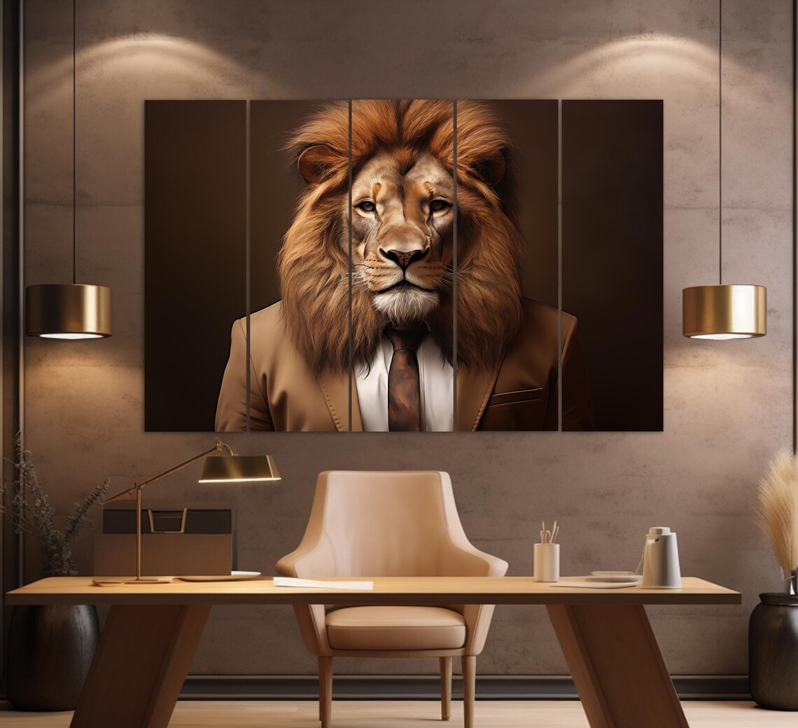 Lion In Suit And Tie Gentleman Portrait Majestic Boss Office Wall Poster - Image 3