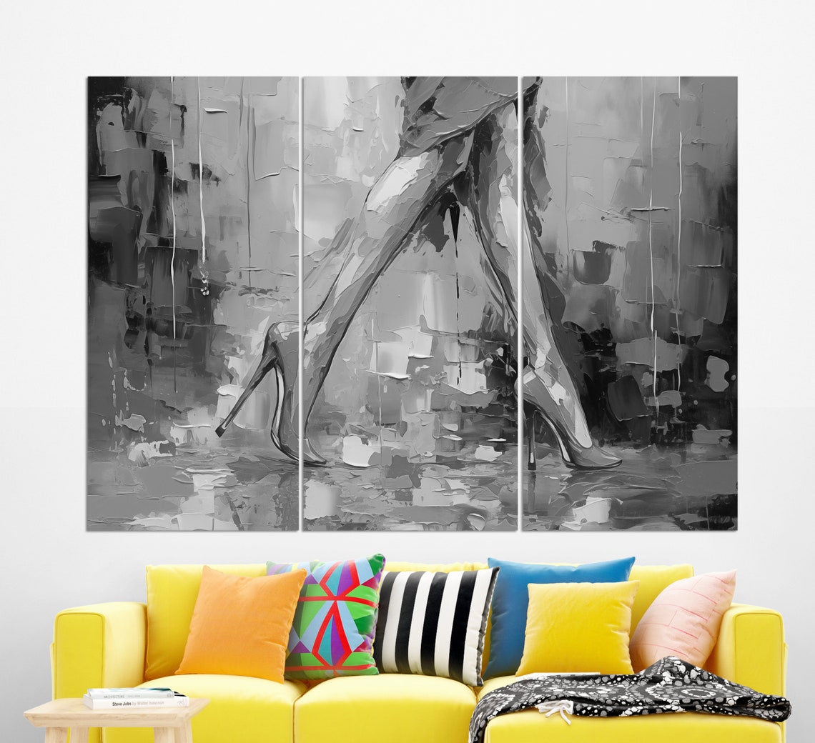Lady In Red High Heels Walking Bold Impasto Fashion Painting Wall Art - Image 2