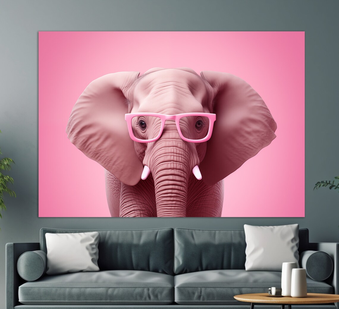 Cute Pink Elephant Glasses Nursery Print Playful Baby Animal Wall Poster - Image 2