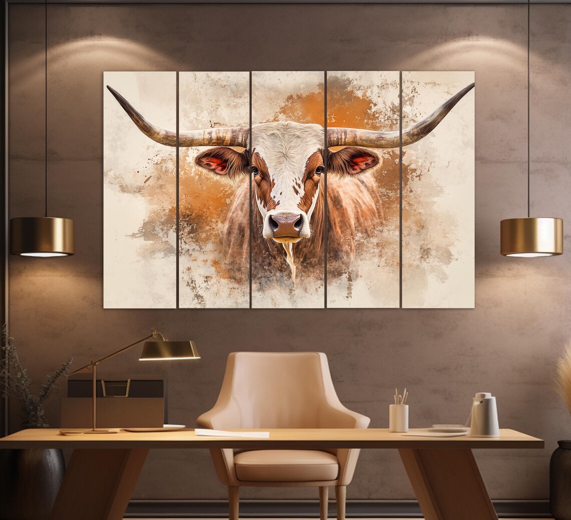 Texas Longhorn Farmhouse Wall Art Print, Rustic Texas - Image 2
