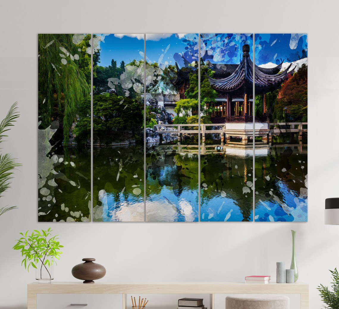 Lan Su Chinese Garden Portland Pagoda Lake Reflection Travel Poster - Image 2