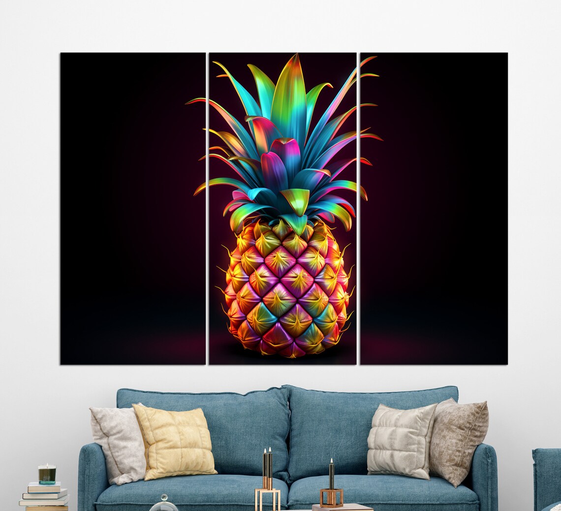 Pineapple Print Abstract Pineapple Painting Fruits Wall Art Kitchen Wall Decor - Image 2