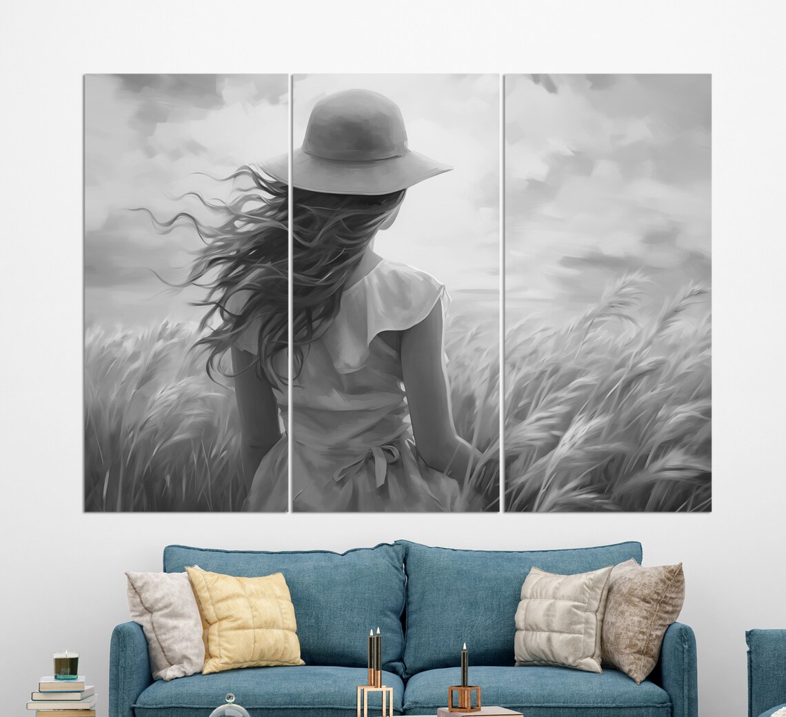 Woman In Wheat Field Golden Sunset Walk Impressionist Oil Painting Poster - Image 2