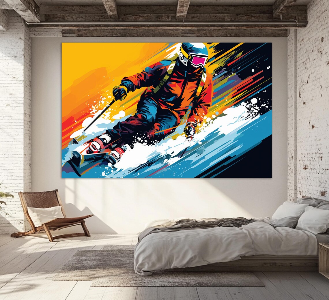 Abstract Skier Pop Art Style, Skiing Art Print