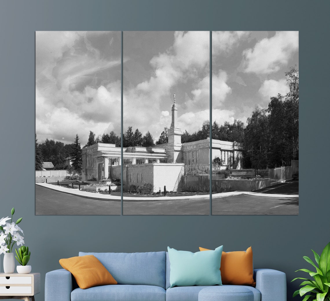 Anchorage Alaska Temple White Spire Under Blue Sky LDS Travel Poster - Image 2