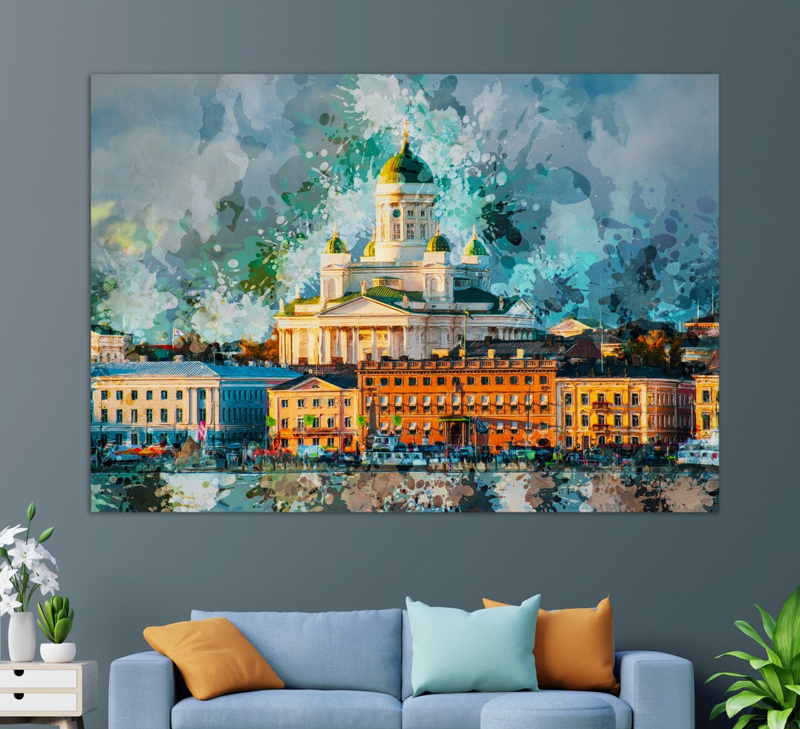 Helsinki Cathedral Print Abstract Helsinki Painting Helsinki Wall Art Finland Art
