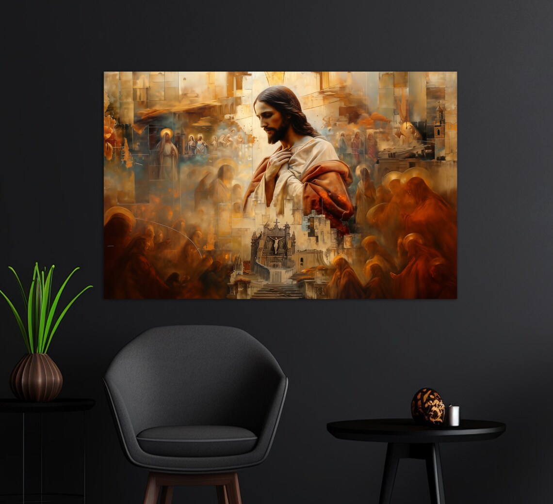 Jesus Christ Mosaic Portrait With Followers Warm Golden Wall Art - Image 2