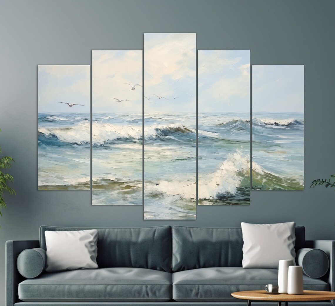 Birds Over Sea, Gentle Tones Ocean Wall Art Print - Image 3