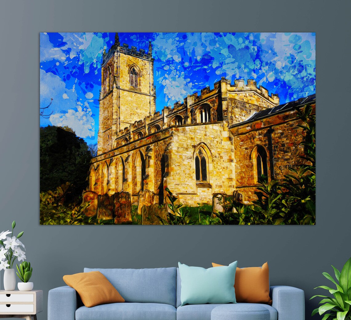 St Oswalds Church Durham Historic Stone Parish Church Travel Poster