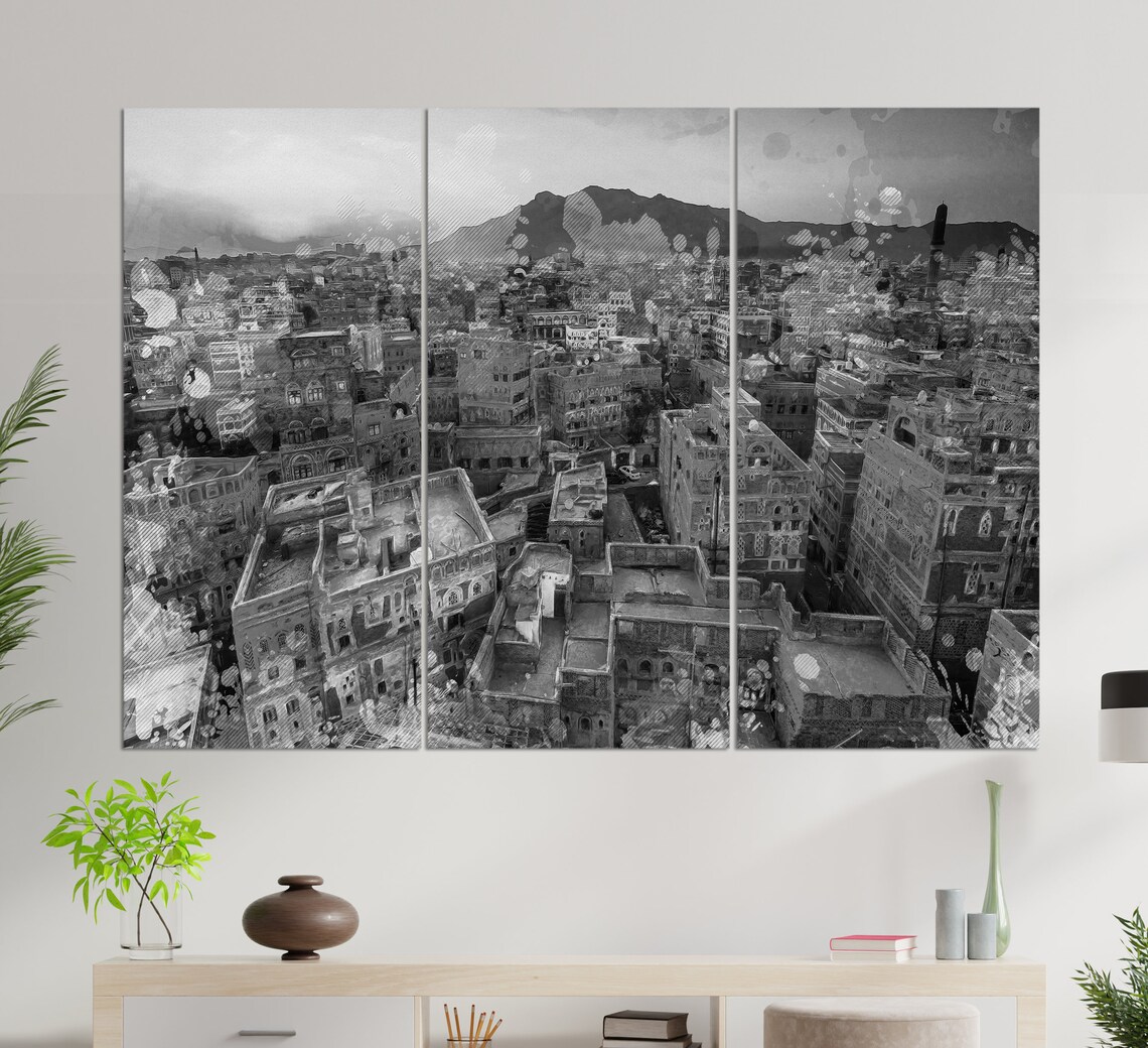 Sanaa, Yemen Wall Art Poster, Abstract Modern - Image 2